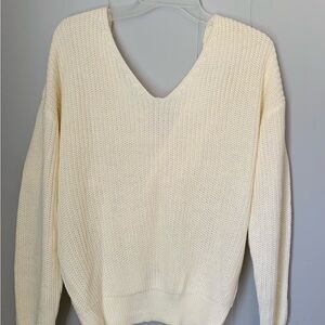 Fashion Nova Ivory V-Neck Knit Sweater